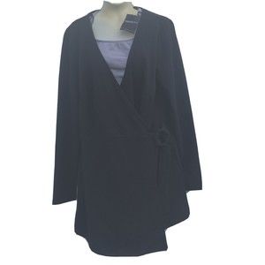 Forever 21 Womens Black Romper Shorts Belted Jumpsuit Long Sleeve Size OX NWT